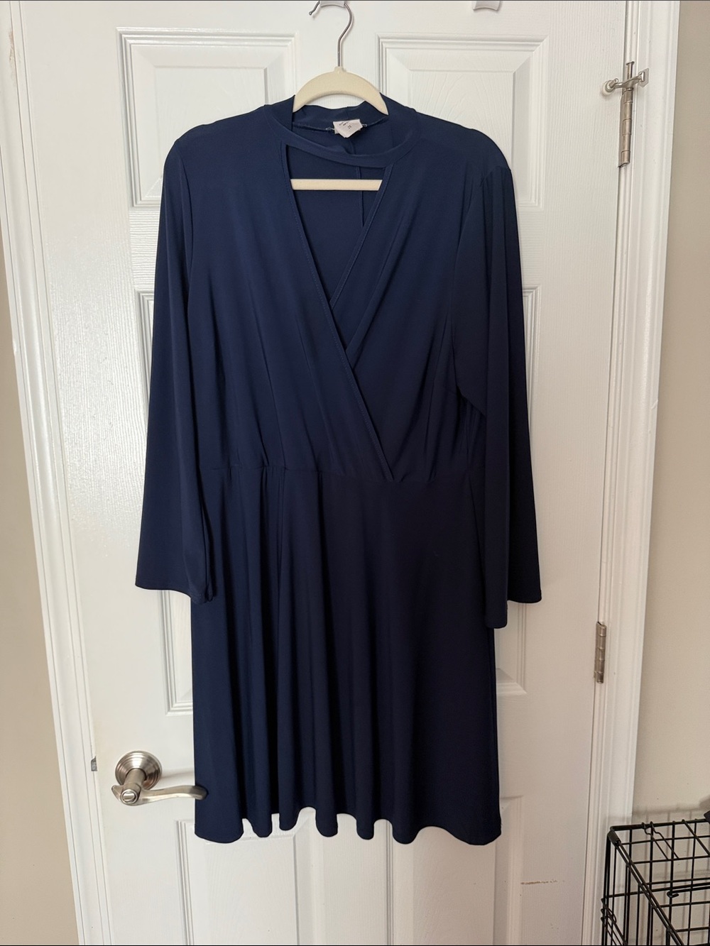 Love Squared Navy Long-Sleeve Wrap-Front Dress